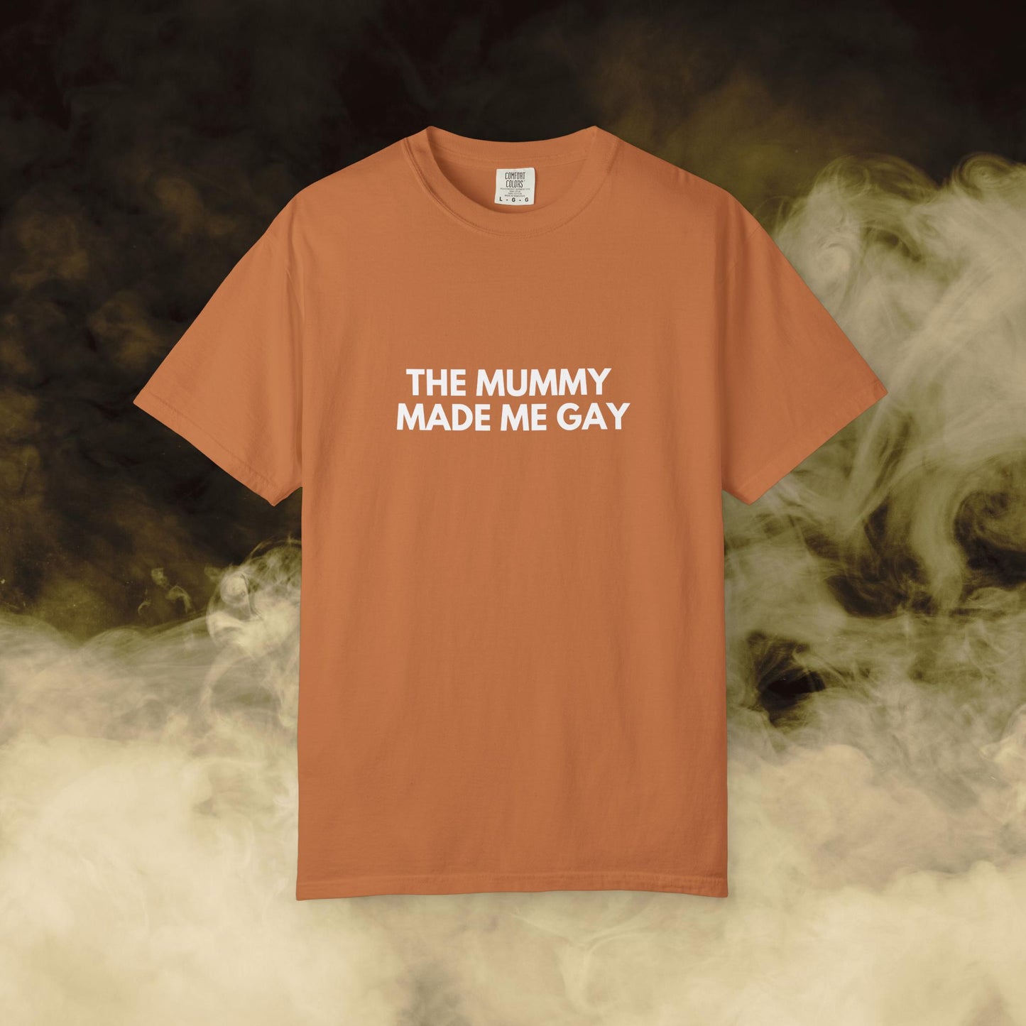 Shirtgeist The Mummy Made Me Gay Shirt — detail shot