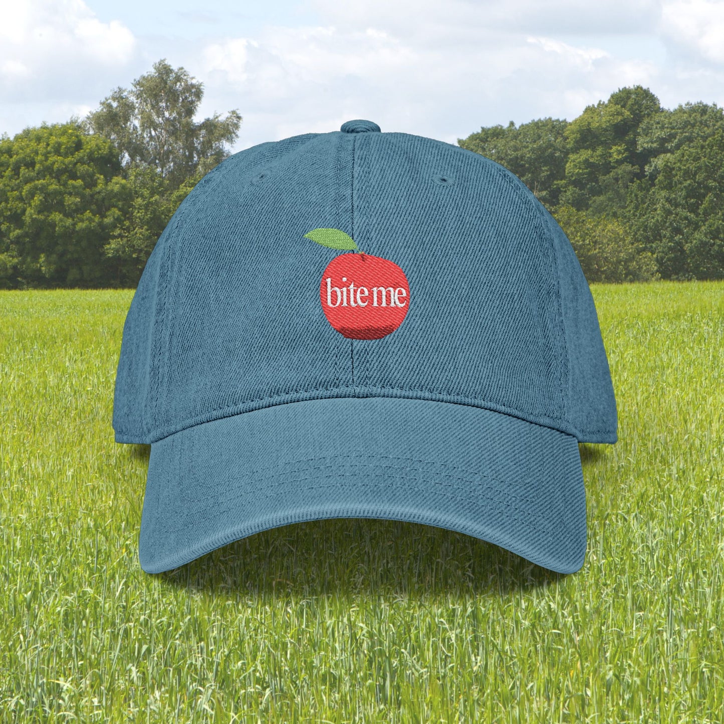 Bite Me Apple Embroidered Hat