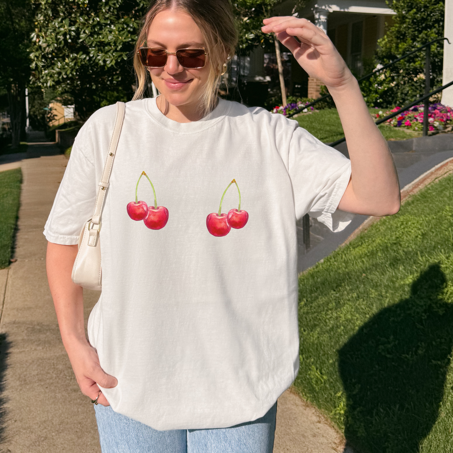 Shirtgeist Cherry Bra Shirt — front view on model