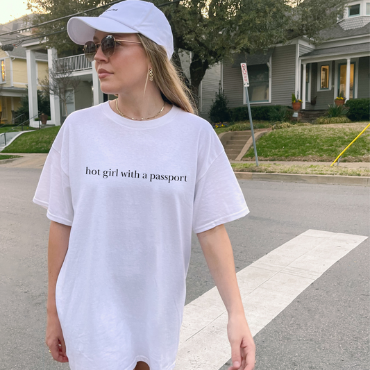 Shirtgeist Hot Girl With a Passport Shirt — front view on model