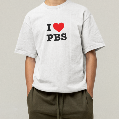 Shirtgeist I ❤️ PBS Shirt — front view on model