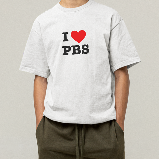 Shirtgeist I ❤️ PBS Shirt — front view on model