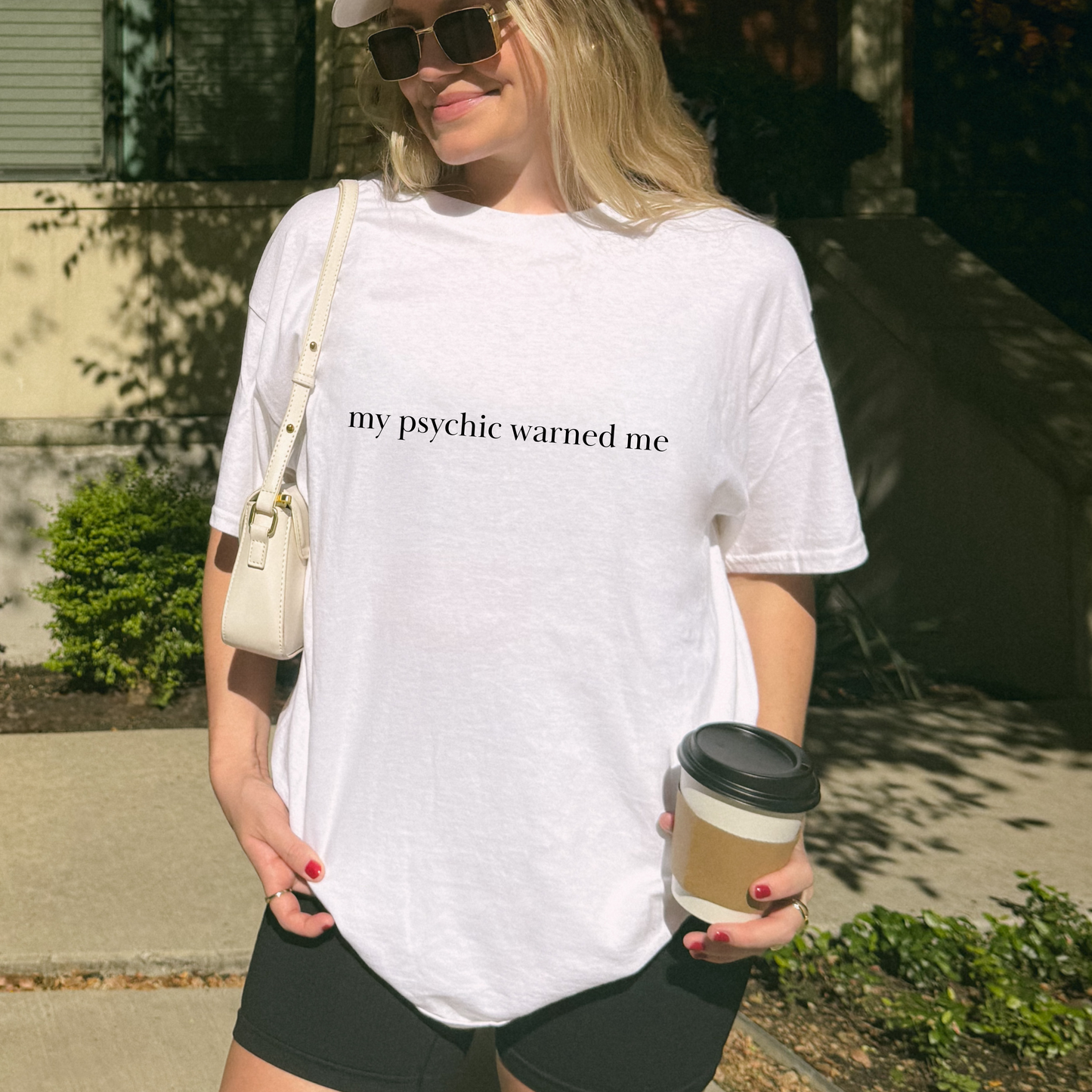 Shirtgeist My Psychic Warned Me Shirt — front view on model