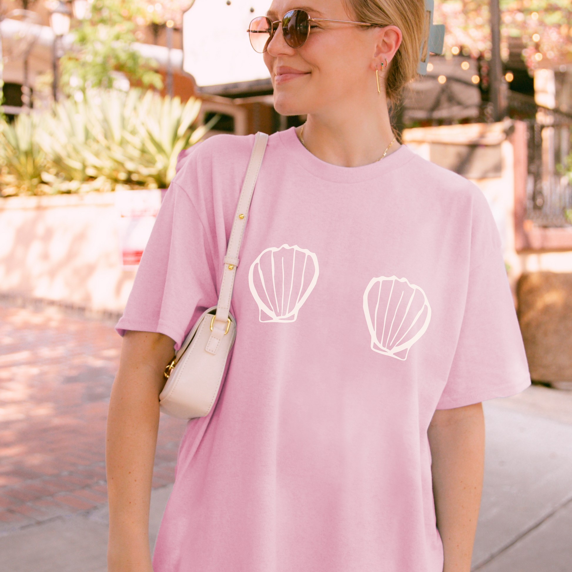 Shirtgeist Seashell Bra Shirt — front view on model