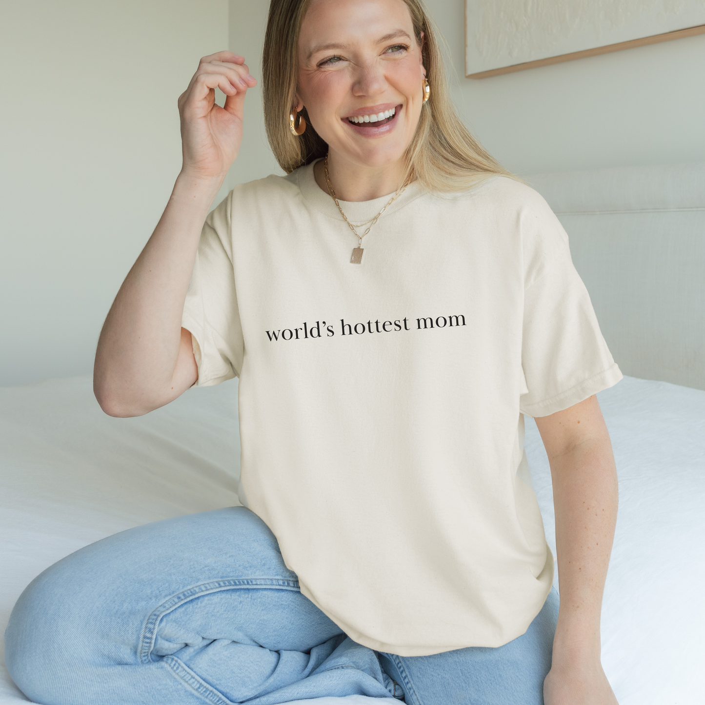 Shirtgeist World's Hottest Mom Shirt — front view on model
