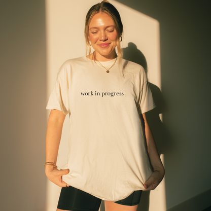 Shirtgeist Work in Progress Tee — front view on model