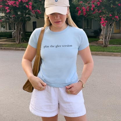 Shirtgeist Play the Glee Version Baby Tee — front view on model