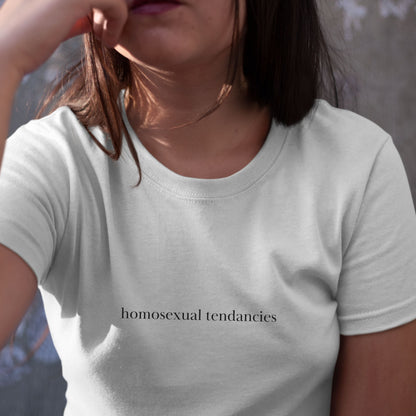 Shirtgeist Homosexual Tendencies Shirt — front view on model