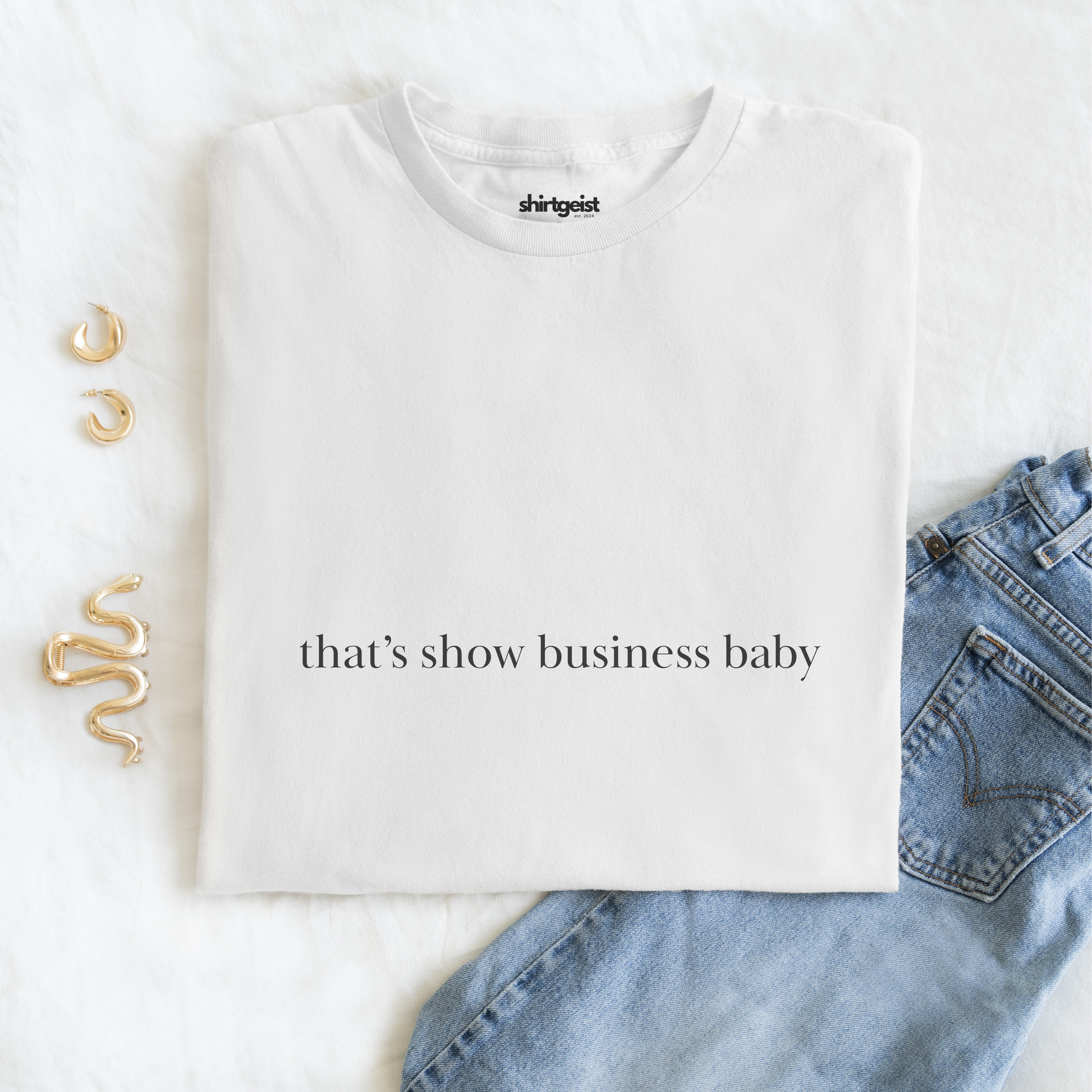 Shirtgeist That's Show Business Baby Shirt — styled look