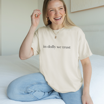 Shirtgeist In Dolly We Trust Shirt — front view on model