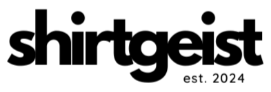 Black 'shirtgeist' logo on a white background
