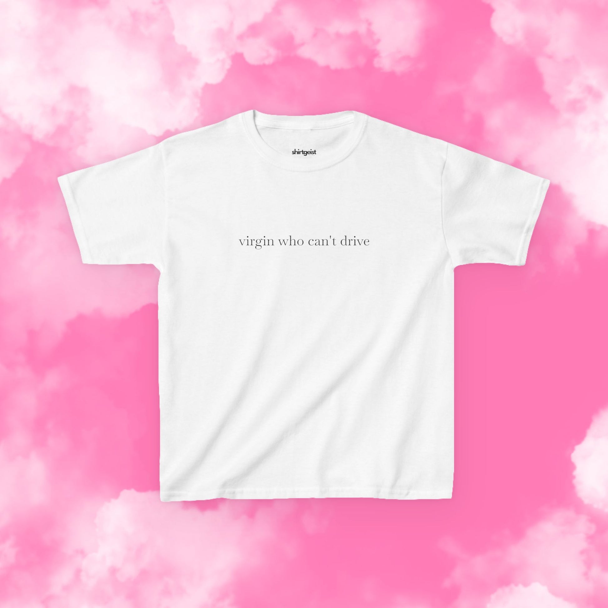 Shirtgeist Virgin Who Can't Drive Baby Tee — lifestyle photo