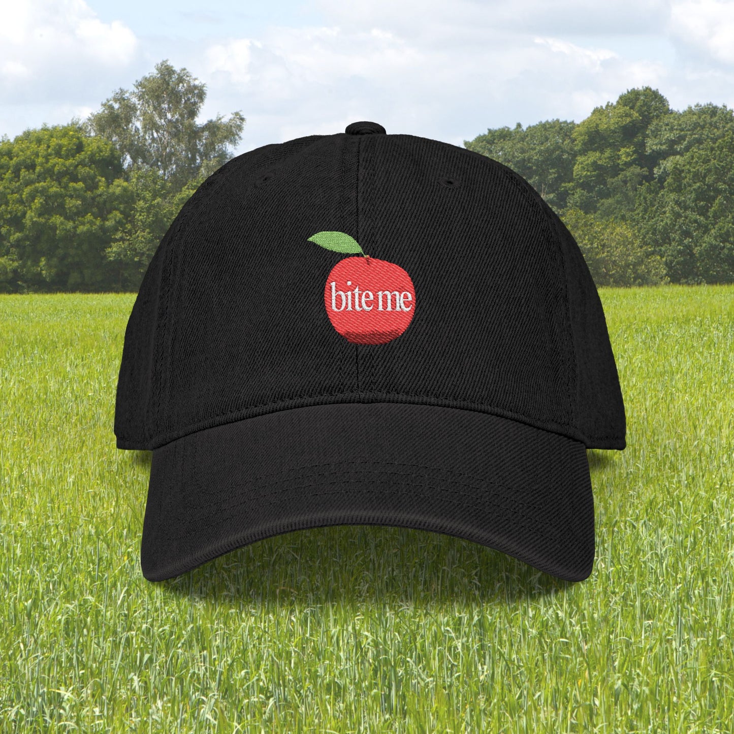 Bite Me Apple Embroidered Hat