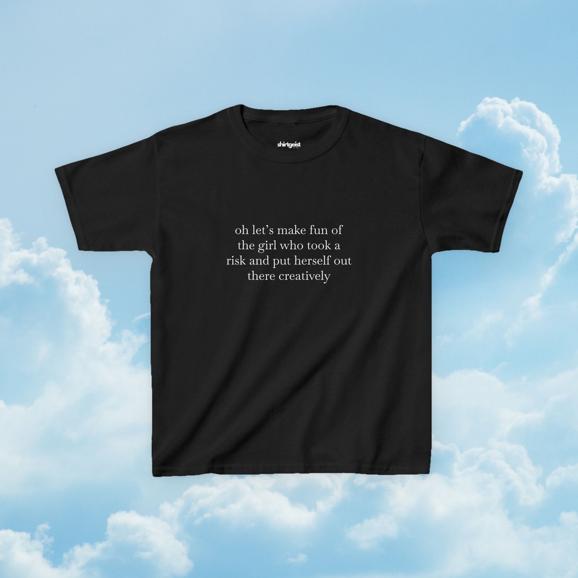 Shirtgeist Took a Risk Baby Tee — detail shot