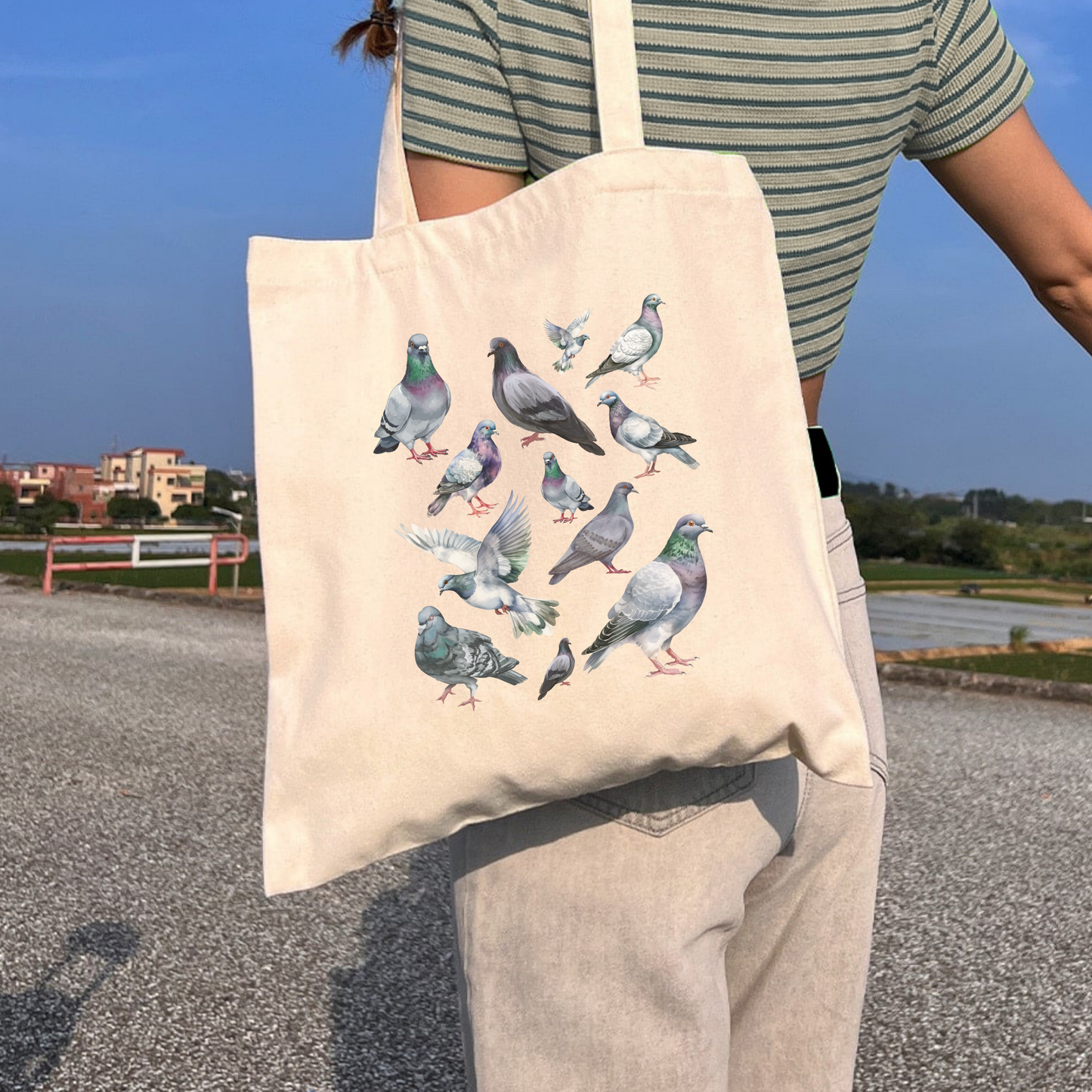 Pigeon Illustration Tote Bag